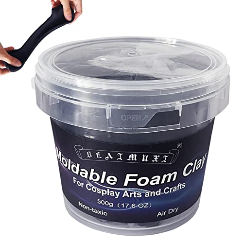 BEAIMUXI Foam Clay Cosplay Moldable Air Dry Foam Clay Craft 500g Black Lightweight Sculpting Foam for Costumes Sanding Cosplay (500g, Black) - Image 1