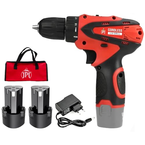 JPT 12V Powerful Cordless Drill Machine | 1350 RPM | 18 Torque | 10MM | 1.50 KW | 2 Speed Gear | 2x Batteries | Fast Charger | Keyless Chuck | Carrying Bag - Image 1