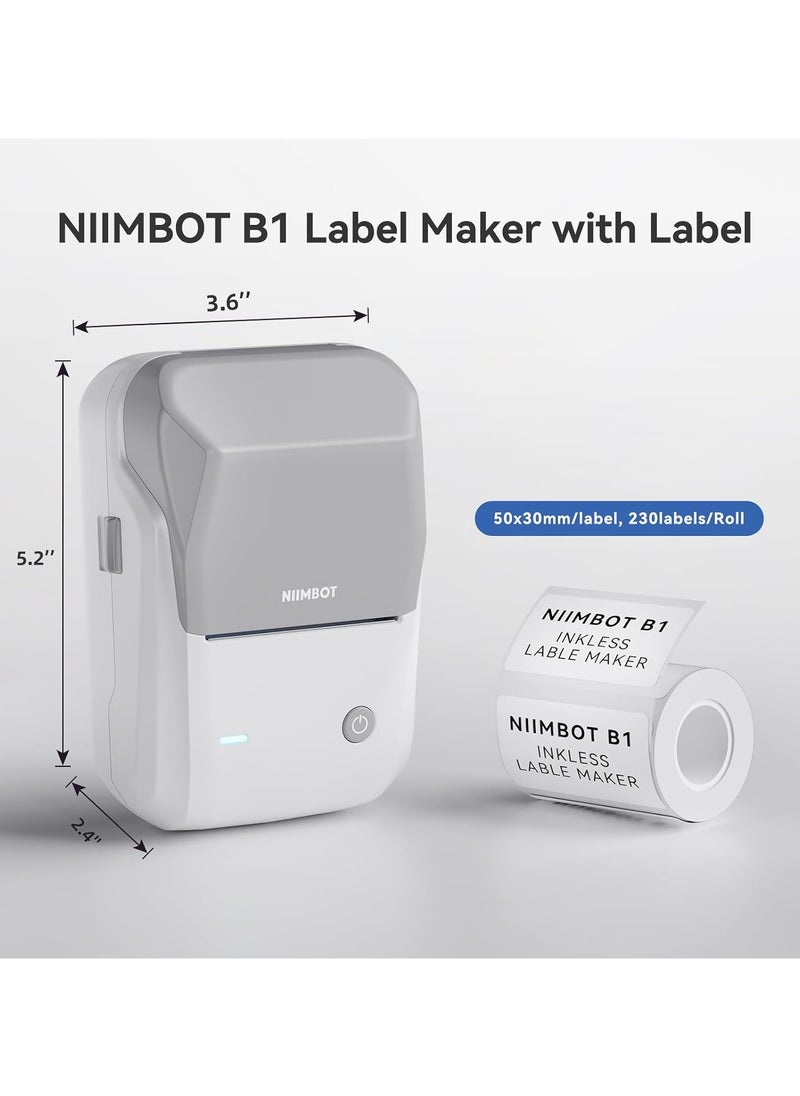 NIIMBOT - NIIMBOT B1 Portable Thermal Label Maker with Auto Identification, 2 Inch Bluetooth Portable Label Printer for Office, Home, Business (Grey) - Image 1