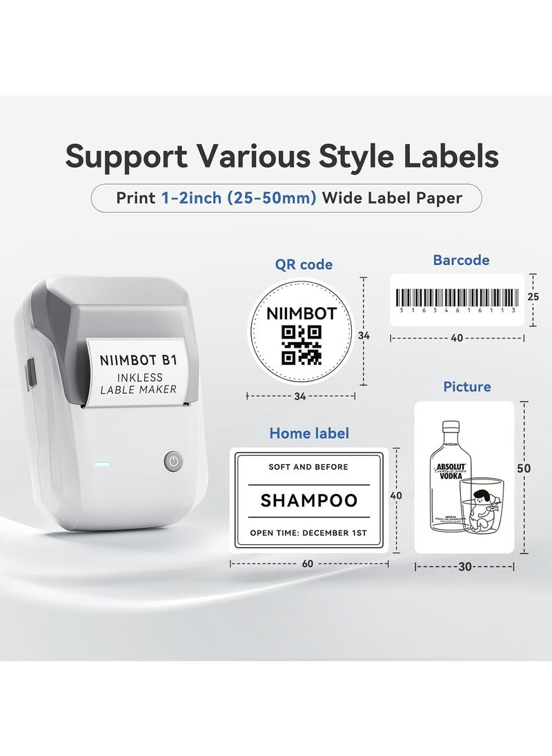 NIIMBOT - NIIMBOT B1 Portable Thermal Label Maker with Auto Identification, 2 Inch Bluetooth Portable Label Printer for Office, Home, Business (Grey) - Image 1