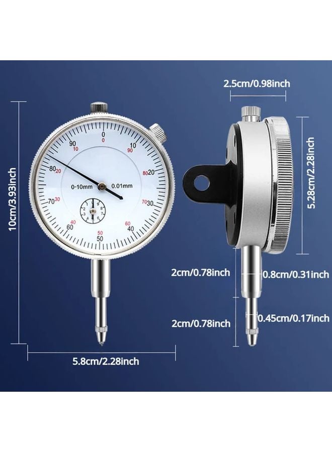 Silvery Precision Metric Dial Indicator Gauge 0 10mm x 0 01mm Manual Measurement Tool - Image 3