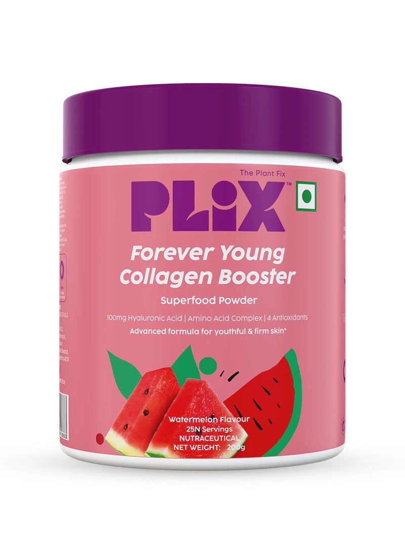 PLIX THE PLANT FIX - PLIX THE PLANT FIX Forever Young Collagen Booster Plant-Based Collagen Powder for Skin Elasticity & Renewal- 25 Servings (Watermelon) Pack of 1, 200g - Image 1