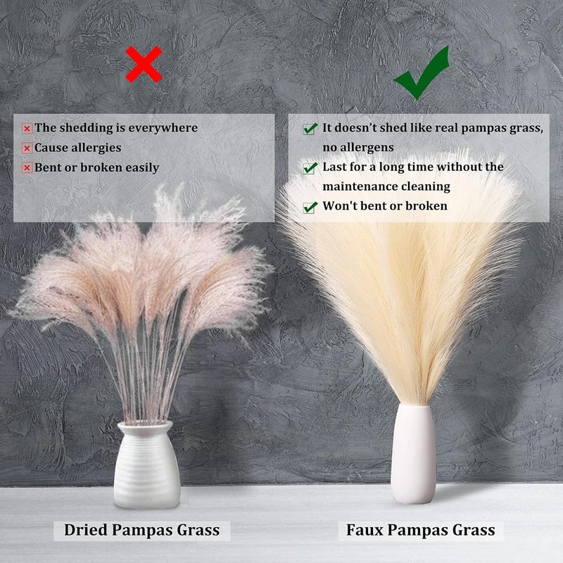 EVODIS Pampas Grass Decor, Fluffy Faux Pampas Grass 6 Stem 18"/45cm Pompous Grass Small Flower Arrangement and Vase Filler for Boho Home Wedding Decoration (Dusty Pink) - Image 4