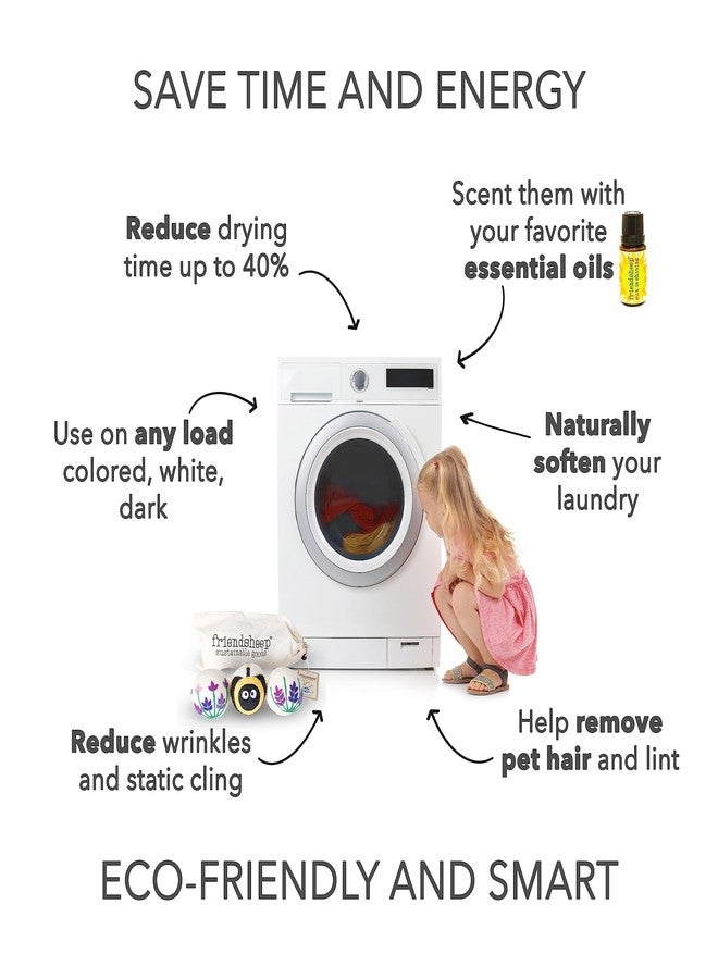 Friendsheep Wool Dryer Balls by Friendsheep 3 Pack XL Organic Premium Reusable Cruelty Free Handmade Fair Trade No Lint Fabric Softener Lavender Fields Bee Flower - Image 4