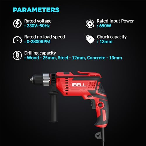 IBELL TOOLS IBELL Professional Tool Kit with 650W Impact Drill TD13-100, Copper Armature, Chuck 13mm Keyless Auto, 115 Home Essential Tools/Accessories - 6 Months Warranty - Image 4