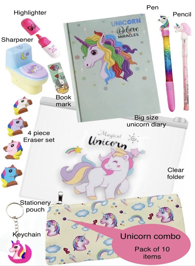 Le Delite Unicorn Diary Notebook secret journal combo for girls Kids, Stylish school stationary pencil pouch folder Pen, Pencil Box cute Eraser (big diary combo) - Image 2