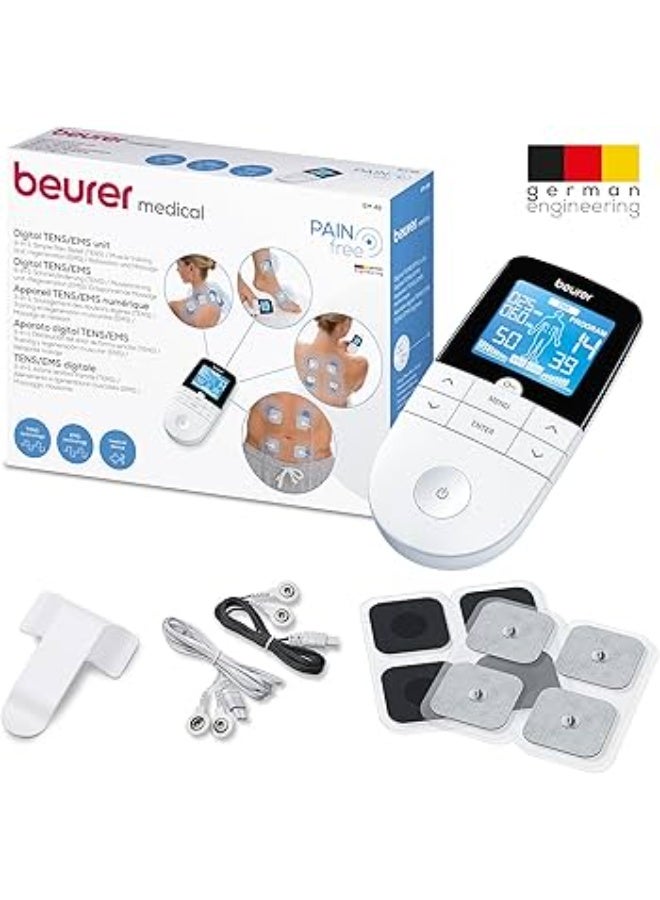 BEURER EM49 PainFree Digital TENS and EMS Machine Drug-free natural pain relief 3-in-1 pain relief, rehabilitation and massage 70 training programmes 2 channels 4 self-adhesive