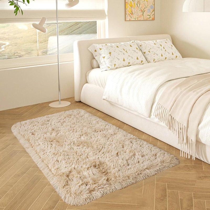 HOMORE Small Rugs for Bedroom 2x3 Feet Beige Rug for Bedroom Bedside Soft Fluffy Area Rugs for Desk Indoor Entrance Door Mat, Small Runner Rugs and Carpets for Dorm Nursery, Light Tan - Image 1