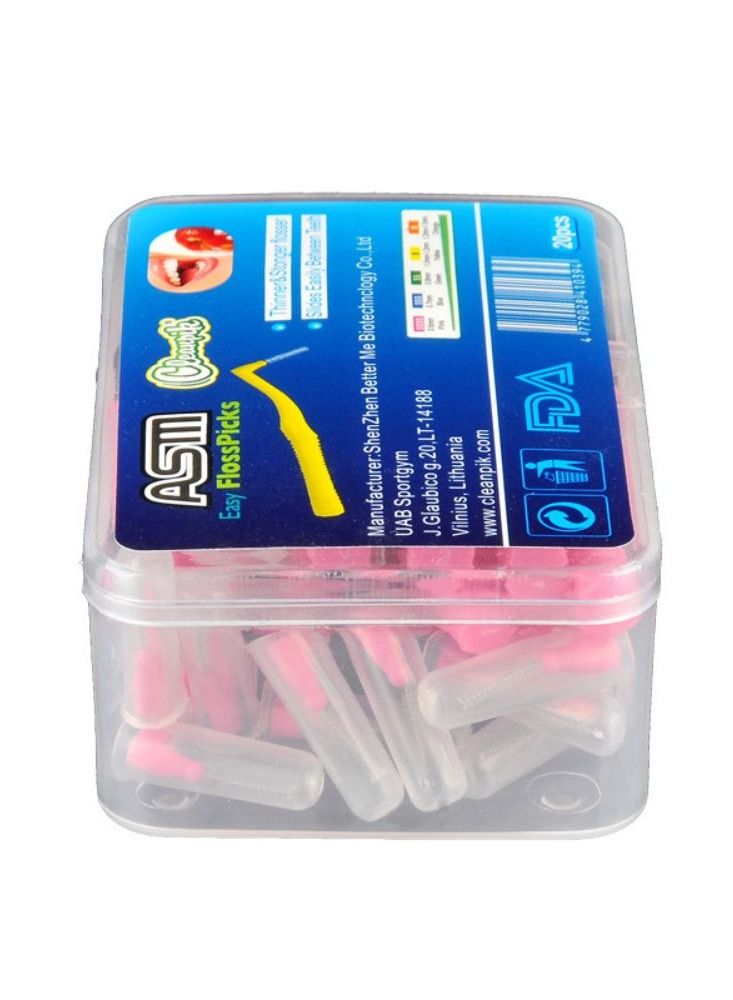 ASM 20Pcs/Box L Shape Push-Pull Interdental Brush 0.6MM Diameter Pink - Image 1