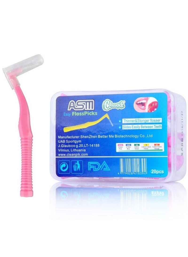 ASM 20Pcs/Box L Shape Push-Pull Interdental Brush 0.6MM Diameter Pink - Image 2