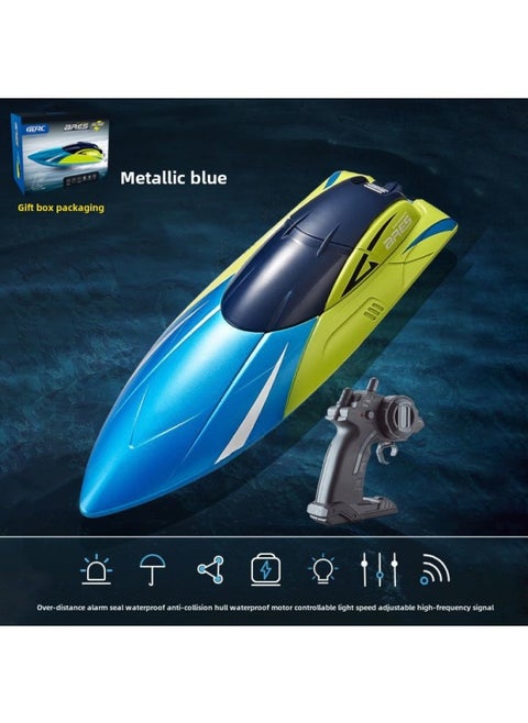 High-speed Remote Control Speedboat Oversized Remote Control Boat Children Charging Wireless Power Supply-Colour:Gift Box-blue 100 Minutes Of Battery Life + Automatic Reset + Gear Adjustment-Specification:Four Rechargeable Batteries With Great Value [double Battery Life]