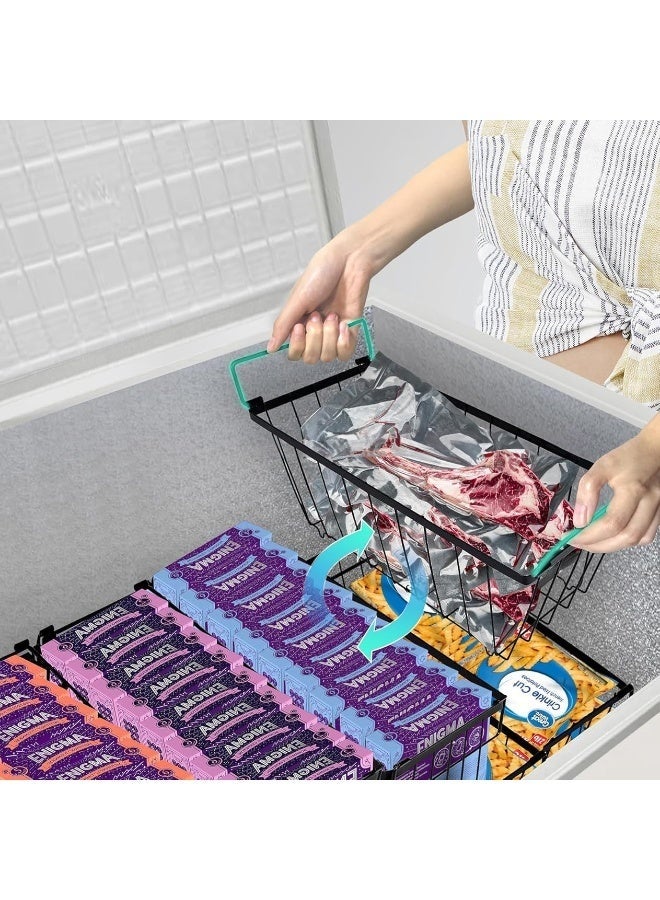 WALALLA 4 Pack Metal Large Chest Freezer Organizer, Stackable Freezer Baskets, Home Storage Banket, Freezer Drawers, Freezer Divider, Kitchen Storage Banket, Fridge Organizers  with Handles - Image 2