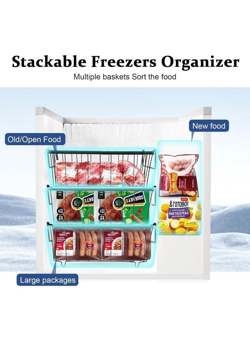WALALLA 4 Pack Metal Large Chest Freezer Organizer, Stackable Freezer Baskets, Home Storage Banket, Freezer Drawers, Freezer Divider, Kitchen Storage Banket, Fridge Organizers  with Handles - Image 4