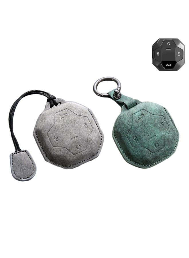 Suede Car Key Cover with Key Ring for Chery Jietu Shanhai T2 Traveler, 2 Pieces, Grey and Green - Image 1