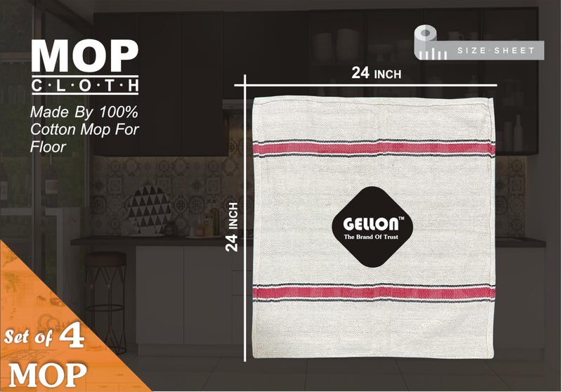 Gellon 4 Pc Cotton Floor Cleaning Mop, High Absorbency & Durable Reusable Pocha Cloth in 24” x 24” Multipurpose Mop Duster Cloth Pack of 4 - Image 2