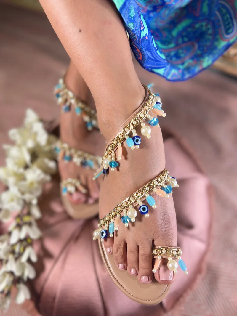 Sandal Stories Beige Anklet Flats for Women