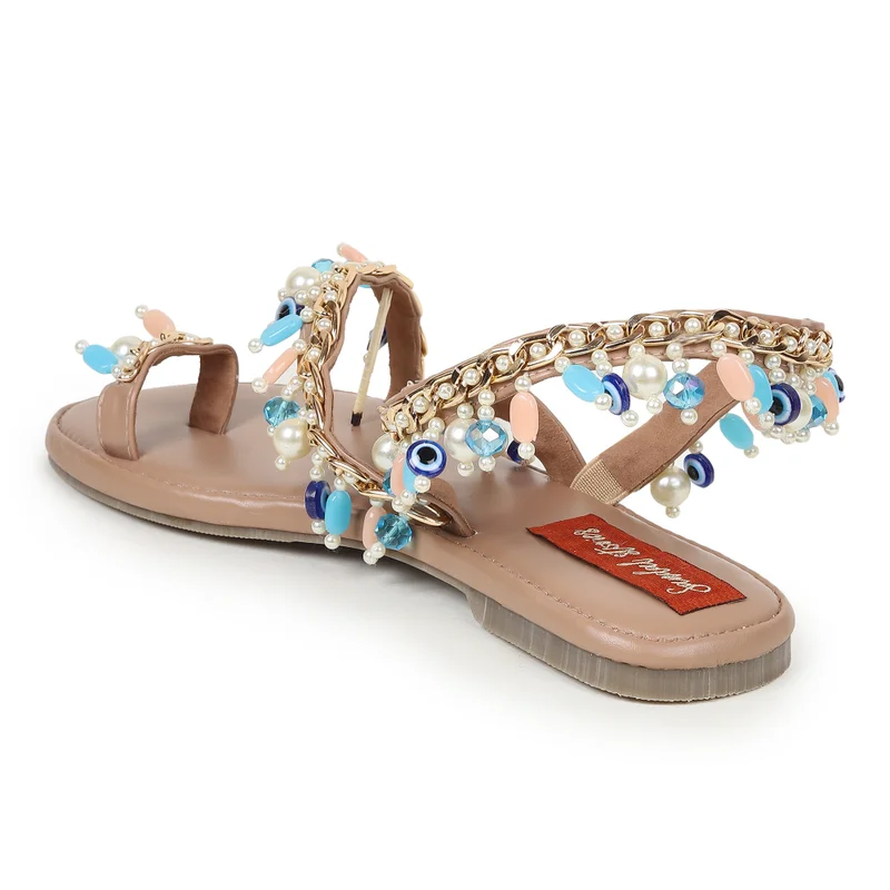 Sandal Stories Beige Anklet Flats for Women