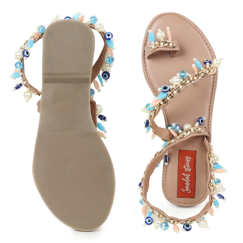 Sandal Stories Beige Anklet Flats for Women