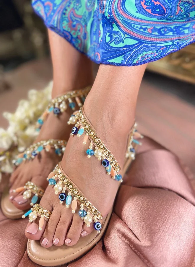 SANDAL STORIES Women Printed Gladiators Flats with Embellishments