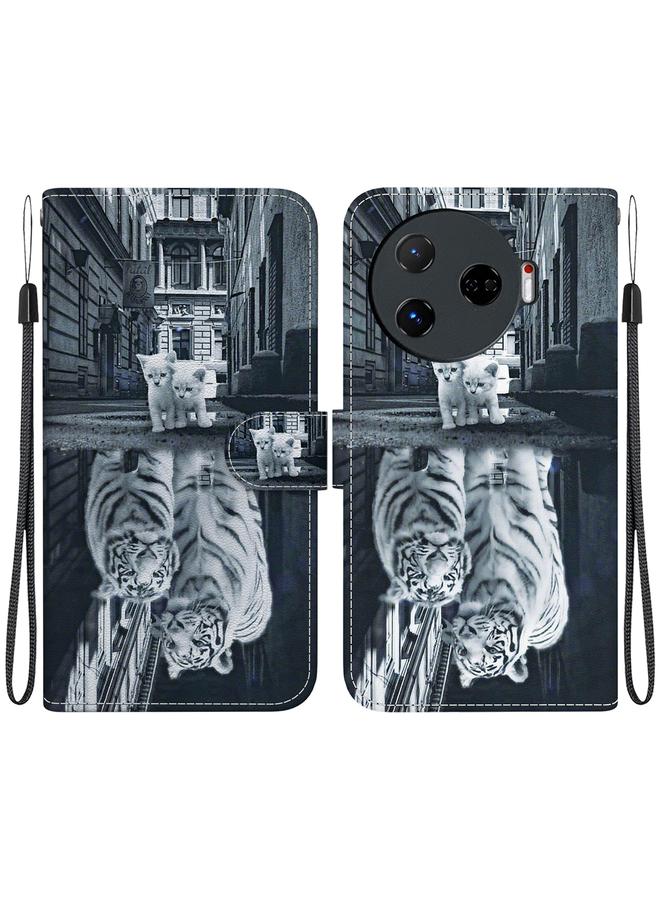 Zaboon For Tecno Camon 30 Pro CL8 Crystal Texture Colored Drawing Leather Phone Case(Cat Tiger Reflection) 
