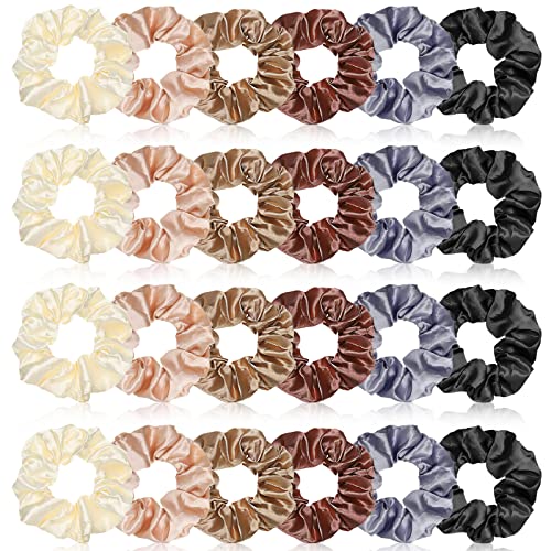 XunYee 24 Pcs Silk Hair Scrunchies Hair Ties Bands Colorful Satin Silk Elastic Large Satin Ponytail Holders Galentines Day Gifts Vintage Accessories for Women394 InchRetro Colors - Image 2