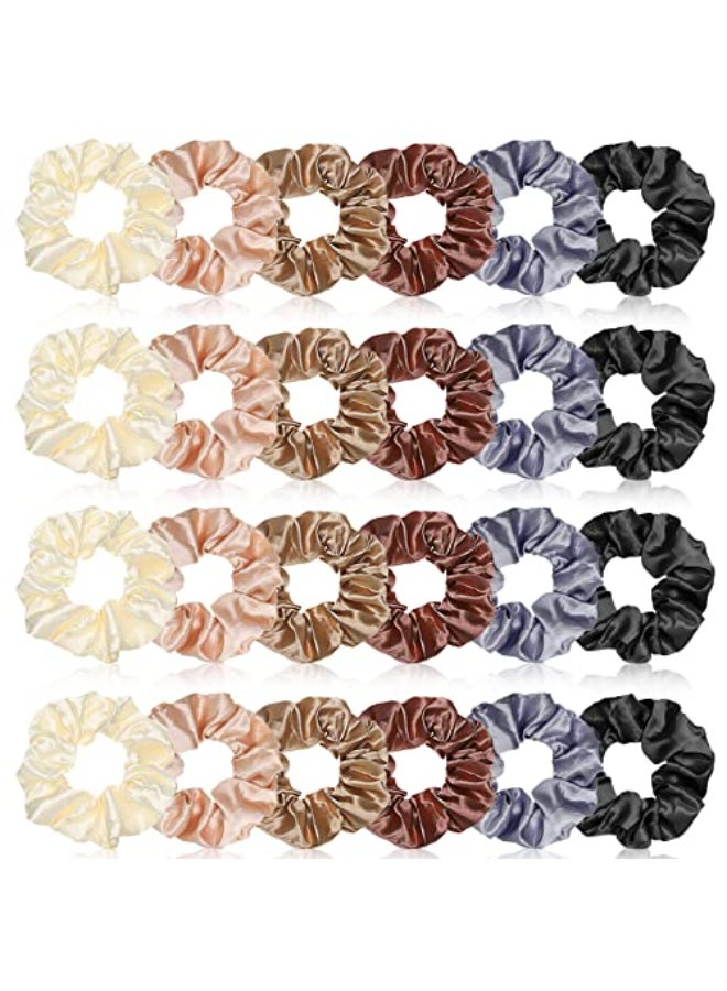 XunYee 24 Pcs Silk Hair Scrunchies Hair Ties Bands Colorful Satin Silk Elastic Large Satin Ponytail Holders Galentines Day Gifts Vintage Accessories for Women394 InchRetro Colors - Image 1