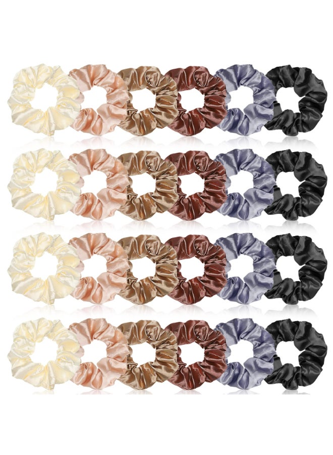 XunYee 24 Pcs Silk Hair Scrunchies Hair Ties Bands Colorful Satin Silk Elastic Large Satin Ponytail Holders Galentines Day Gifts Vintage Accessories for Women394 InchRetro Colors - Image 3