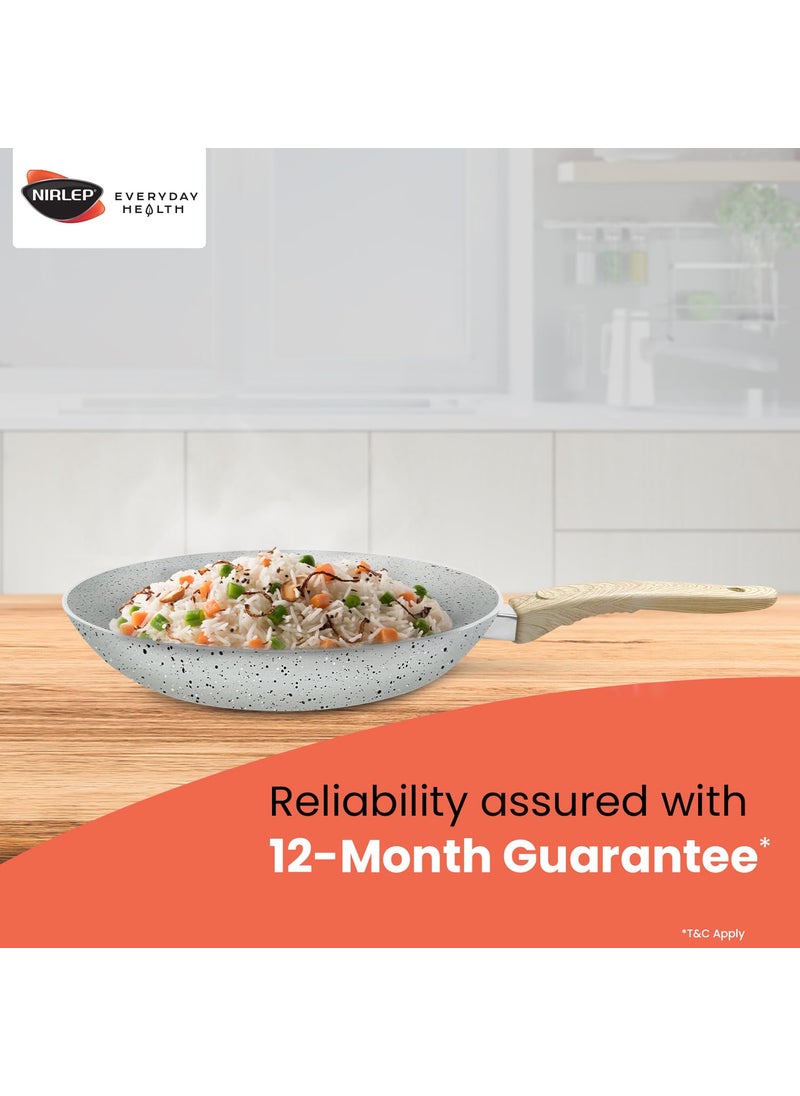 NIRLEP - NIRLEP Joy Series 24cm Frying Pan|Granite Finish Non-Stick Pan| Induction Base 24cm Fry Pan|Easy to Clean| Soft Touch Handles| Use as Omlette Pan, Egg Pan| 1-Yr Warranty by Bajaj| Grey - Image 1