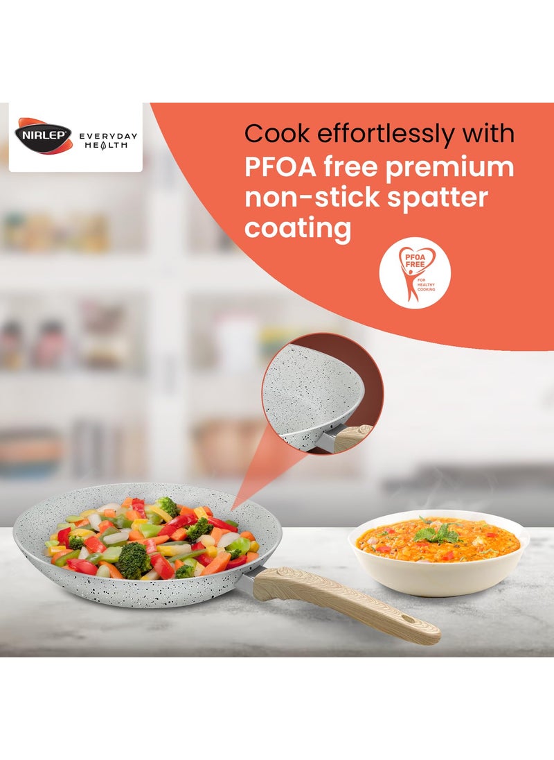 NIRLEP - NIRLEP Joy Series 24cm Frying Pan|Granite Finish Non-Stick Pan| Induction Base 24cm Fry Pan|Easy to Clean| Soft Touch Handles| Use as Omlette Pan, Egg Pan| 1-Yr Warranty by Bajaj| Grey - Image 1