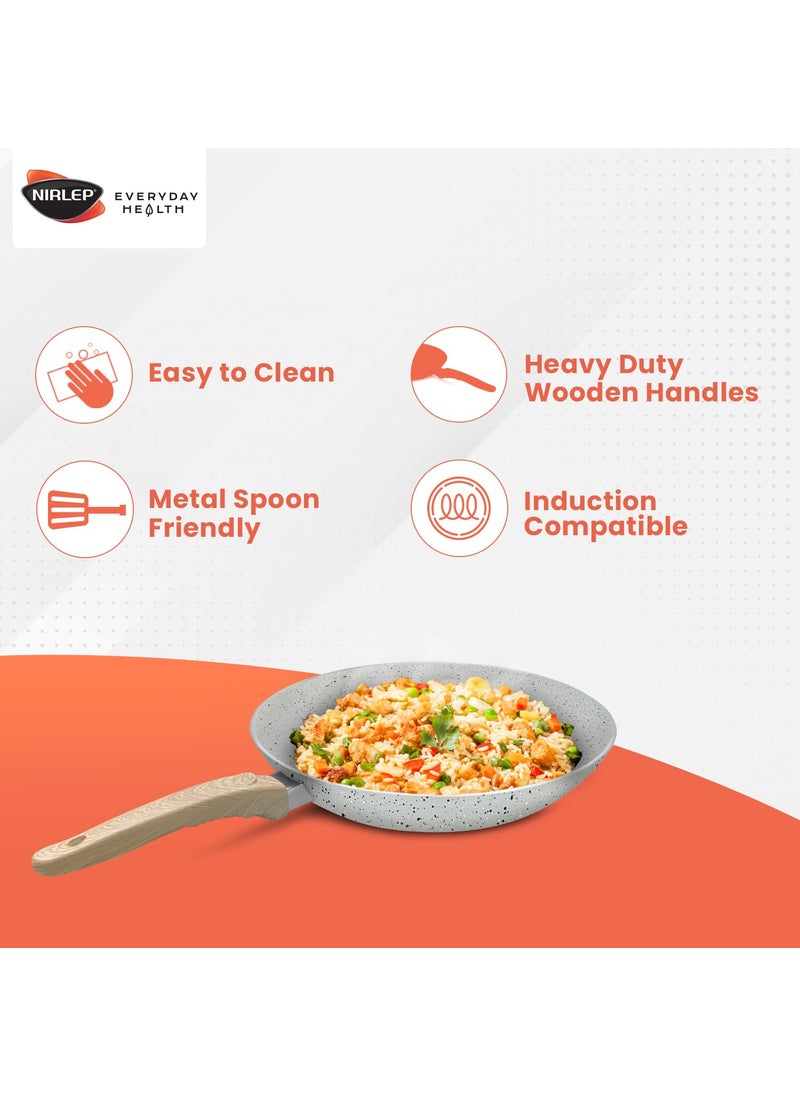 NIRLEP - NIRLEP Joy Series 24cm Frying Pan|Granite Finish Non-Stick Pan| Induction Base 24cm Fry Pan|Easy to Clean| Soft Touch Handles| Use as Omlette Pan, Egg Pan| 1-Yr Warranty by Bajaj| Grey - Image 1