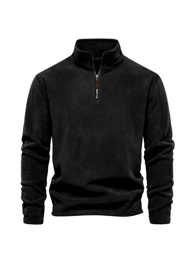 general Men's fall/winter stand-up collar half-zip long-sleeved hoodie with stand-up collar - versatile men's fleece jacket - Image 1