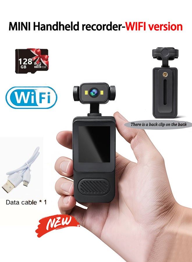 1080P Full HD Wearable POV Camera with 180° Rotating Lens, Clear Anti-Wind Audio, Handheld & Clip-On Modes, Threaded Mount, Hybrid Image Stabilization,with 128G TF Card - Image 1