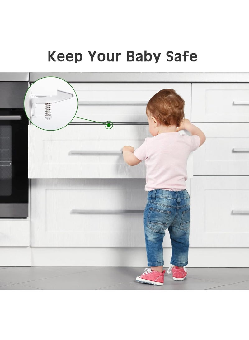 Cobest Cabinet Locks Child Safety Latches, 30Pcs Invisible Child Proof Cabinet Locks with Screws Child Proof Cabinet Latches Locks Self Adhesive Drawer Lock for Kids Home Kitchen Furniture Latch Door (White) - Image 5
