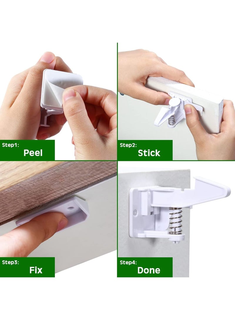 Cobest Cabinet Locks Child Safety Latches, 30Pcs Invisible Child Proof Cabinet Locks with Screws Child Proof Cabinet Latches Locks Self Adhesive Drawer Lock for Kids Home Kitchen Furniture Latch Door (White) - Image 4