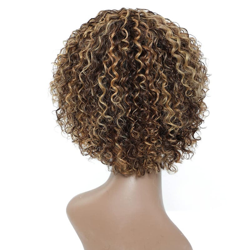 HUA Short Curly Human Hair Wigs for Black Women P4/27/30 Short Curly Wigs for African American Glueless Human Hair Wigs - Image 4