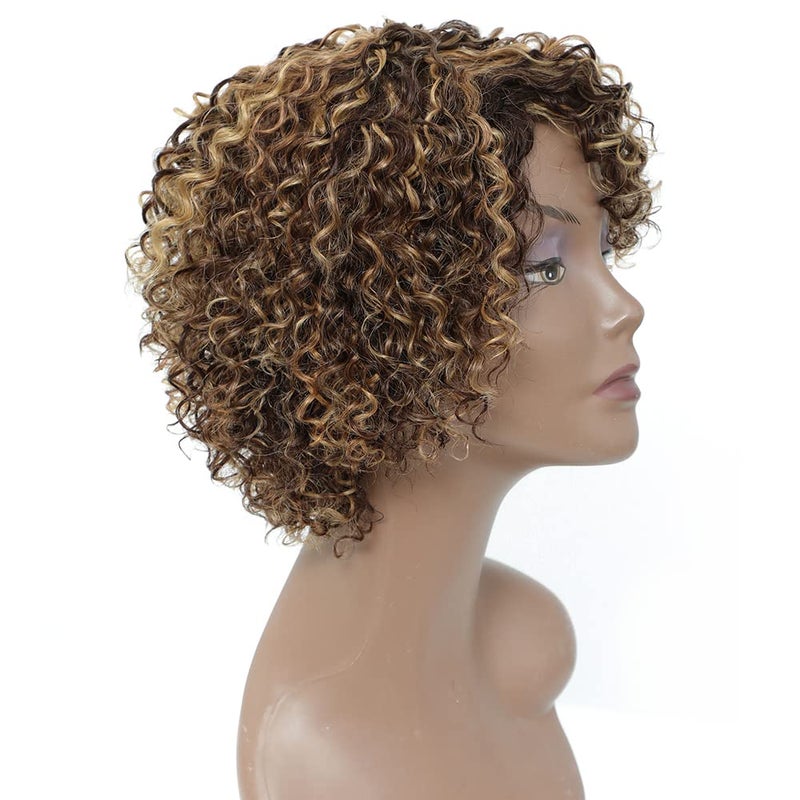 HUA Short Curly Human Hair Wigs for Black Women P4/27/30 Short Curly Wigs for African American Glueless Human Hair Wigs - Image 3