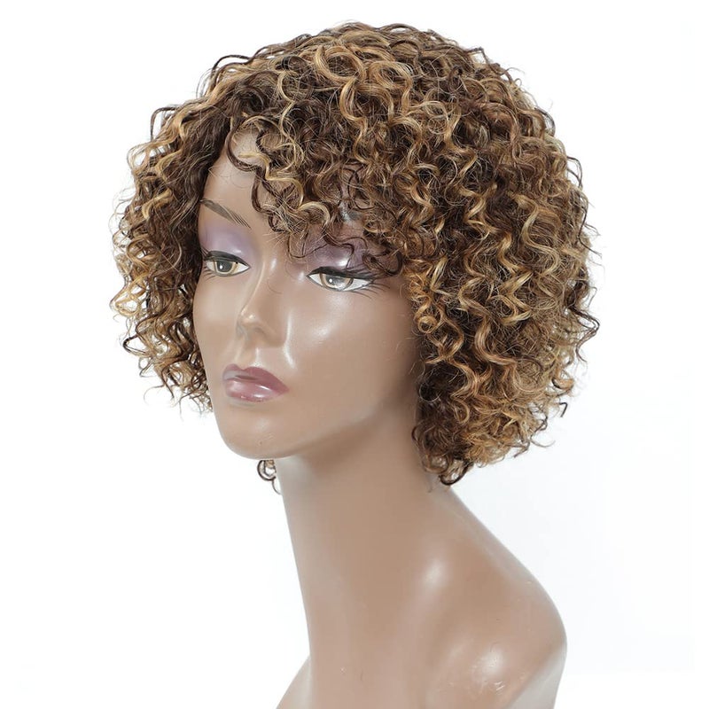 HUA Short Curly Human Hair Wigs for Black Women P4/27/30 Short Curly Wigs for African American Glueless Human Hair Wigs - Image 2