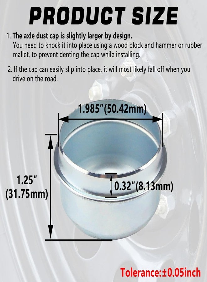 GREPSPUD 2pcs 1.98'' Trailer Axle Dust Caps, Trailer Hub Bearing Dust Cap Cup Wheel Center Grease Cover Caps for 2000-3500 lbs Boat Trailer Dexter EZ Lube Trailer Camper RV - Image 2