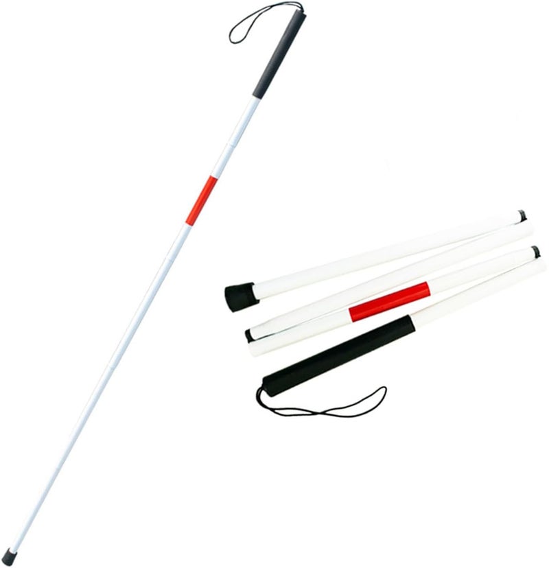Folding Walking Cane Stick Reflective Red for The Blind or Visually Impaired Blind Cane Folds in 4 Sections