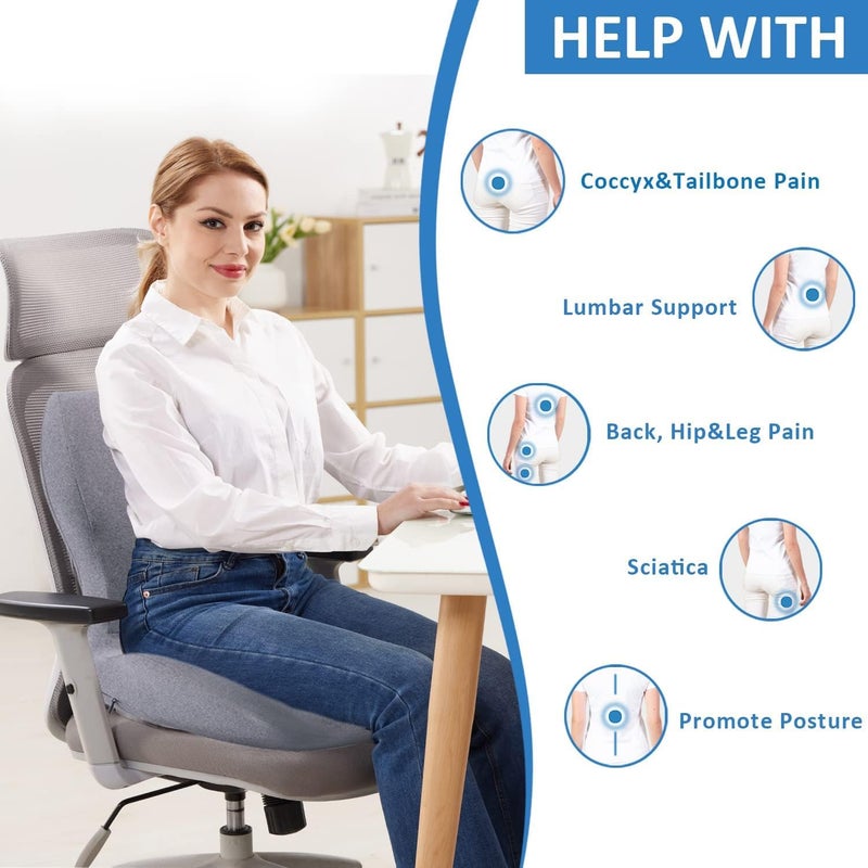 DMG TECH Seat Cushion & Lumbar Support Pillow, Memory Foam Office Chair Cushions For Back, Car Seat Cushions Back Support Pillows With Washable Cover, Reduce Pressure On Tailbone, Relieve Pain - Image 5