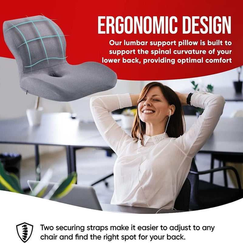 DMG TECH Seat Cushion & Lumbar Support Pillow, Memory Foam Office Chair Cushions For Back, Car Seat Cushions Back Support Pillows With Washable Cover, Reduce Pressure On Tailbone, Relieve Pain - Image 3