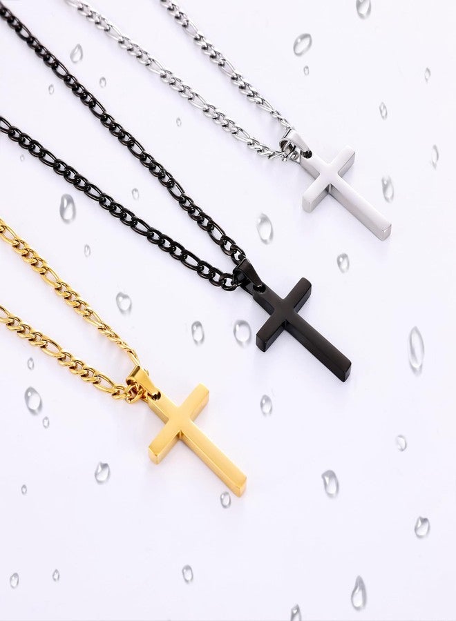 Fiusem قلادة صليب فضية اللون من فيوسيم للرجال، مصنوعة من الفولاذ المقاوم للصدأ، مع سلسلة فيجارو 3.5 مم، طول السلسلة من 16 إلى 24 بوصة، أو 20 بوصة، مصنوعة من الفولاذ المقاوم للصدأ، بدون أحجار كريمة. - Image 5