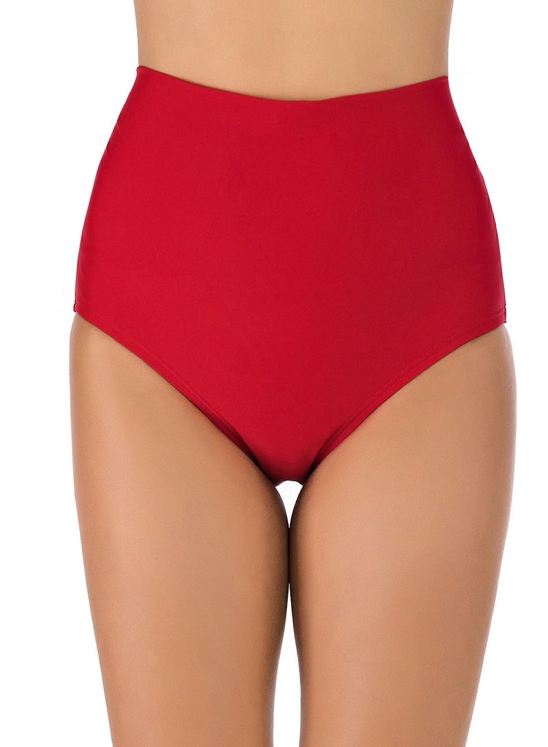 Loquat Solid Color Plunge Bikini Bottom Red  - Image 1