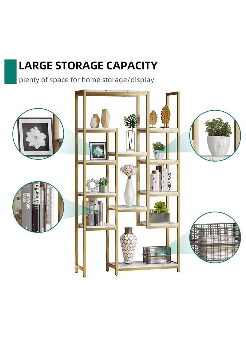 LINGWEI - Metal Bookcase With Marble Shelve Bookshelf Gold 97.99x180.49x29.99cm - Image 1