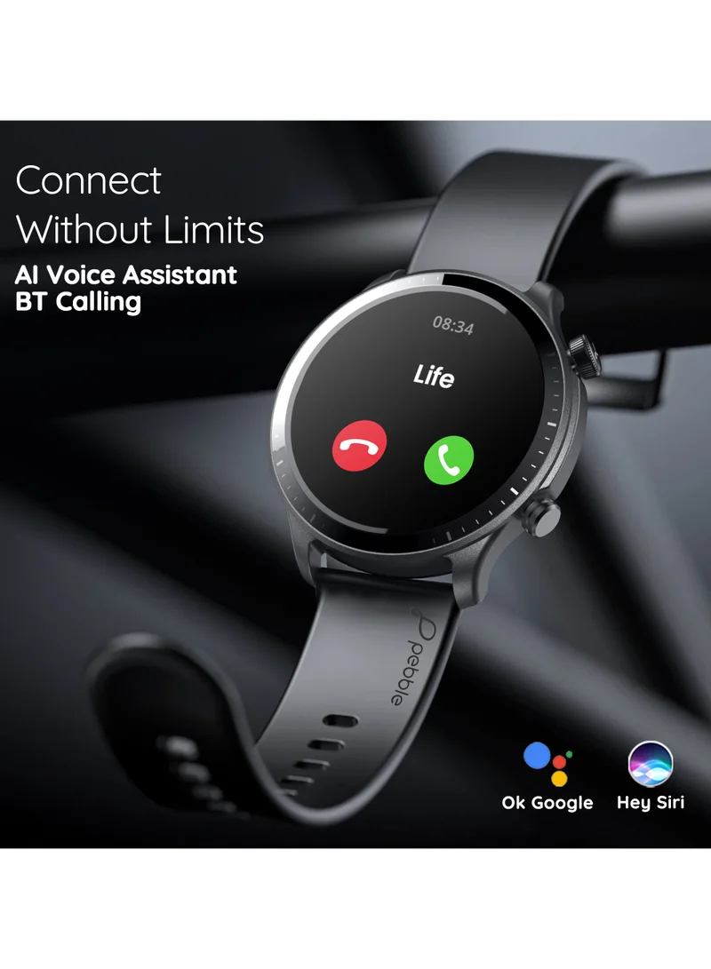 Pebble Cosmos Luxe 3, 1.43" Amoled Display Smartwatch, Round Shaped Dial, Compatible with Android & iOS, IP67 Water Resistant, Health Suite, Multiple Watch Faces, AI Voice Assistance, Jet Black