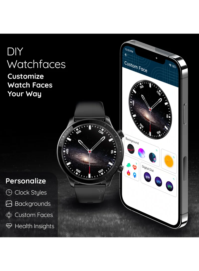 Pebble Cosmos Luxe 3, 1.43" Amoled Display Smartwatch, Round Shaped Dial, Compatible with Android & iOS, IP67 Water Resistant, Health Suite, Multiple Watch Faces, AI Voice Assistance, Jet Black