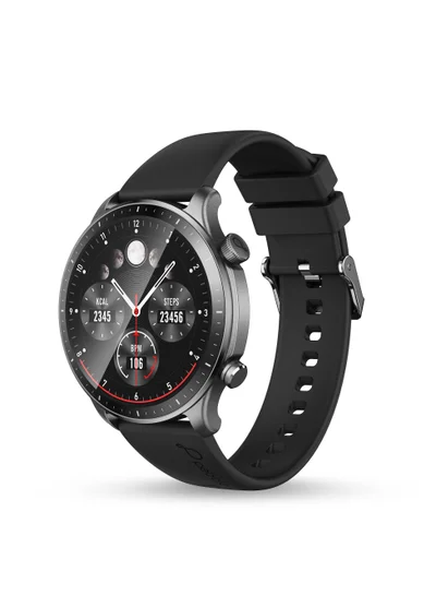 Pebble Cosmos Luxe 3, 1.43" Amoled Display Smartwatch, Round Shaped Dial, Compatible with Android & iOS, IP67 Water Resistant, Health Suite, Multiple Watch Faces, AI Voice Assistance, Jet Black