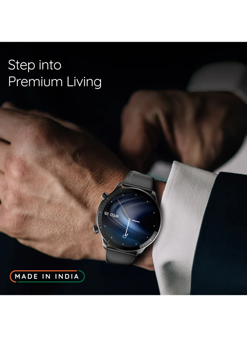 Pebble Cosmos Luxe 3, 1.43" Amoled Display Smartwatch, Round Shaped Dial, Compatible with Android & iOS, IP67 Water Resistant, Health Suite, Multiple Watch Faces, AI Voice Assistance, Jet Black