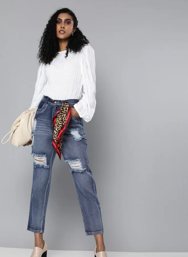 High-Rise Highly Distressed Cropped Jeans for Women