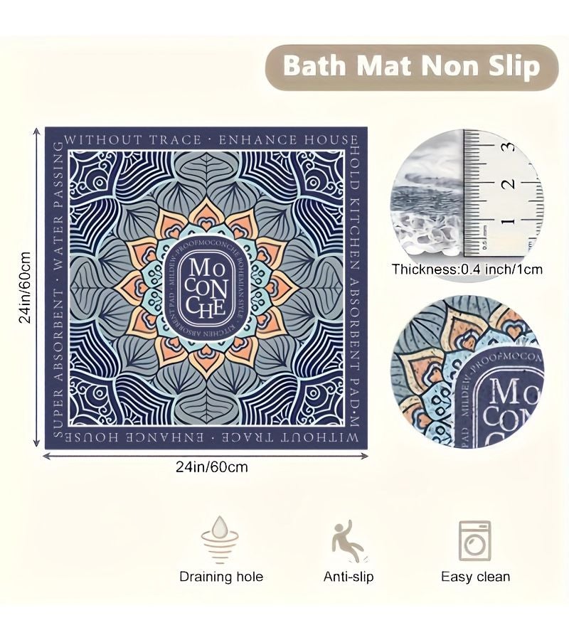 Non-Slip Shower Bathroom Mat Dark Blue Square - Image 1